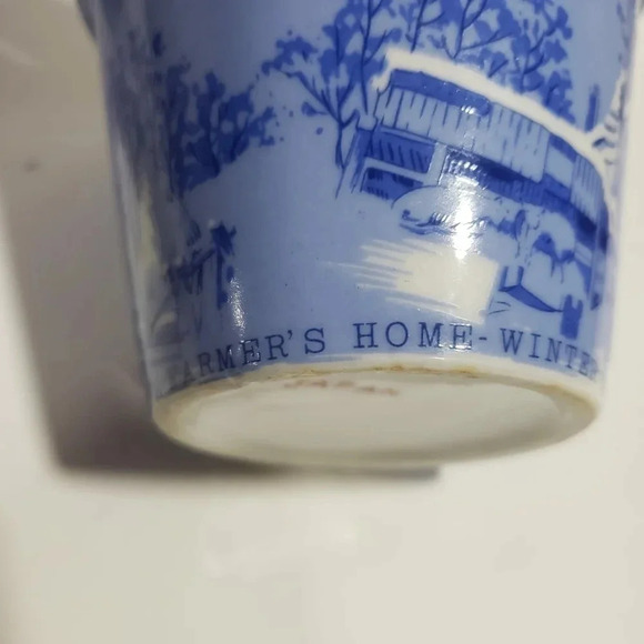 VTG Set  Of 4 Currier and Ives Mini Plant Pots Farm Scenes,Blue. - Picture 7 of 12